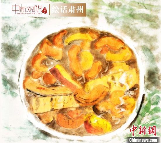 圖為酒泉美食“糊鍋”繪畫作品?！《排d彥 攝