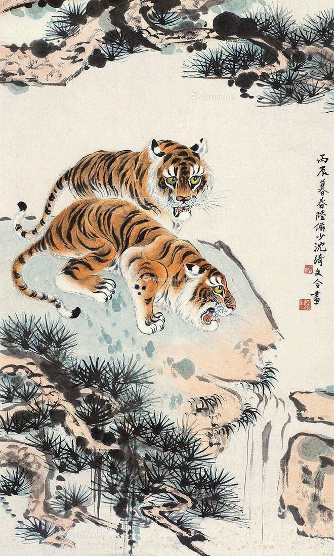 圖：陸儼少、沈綺文合畫《雙虎圖》